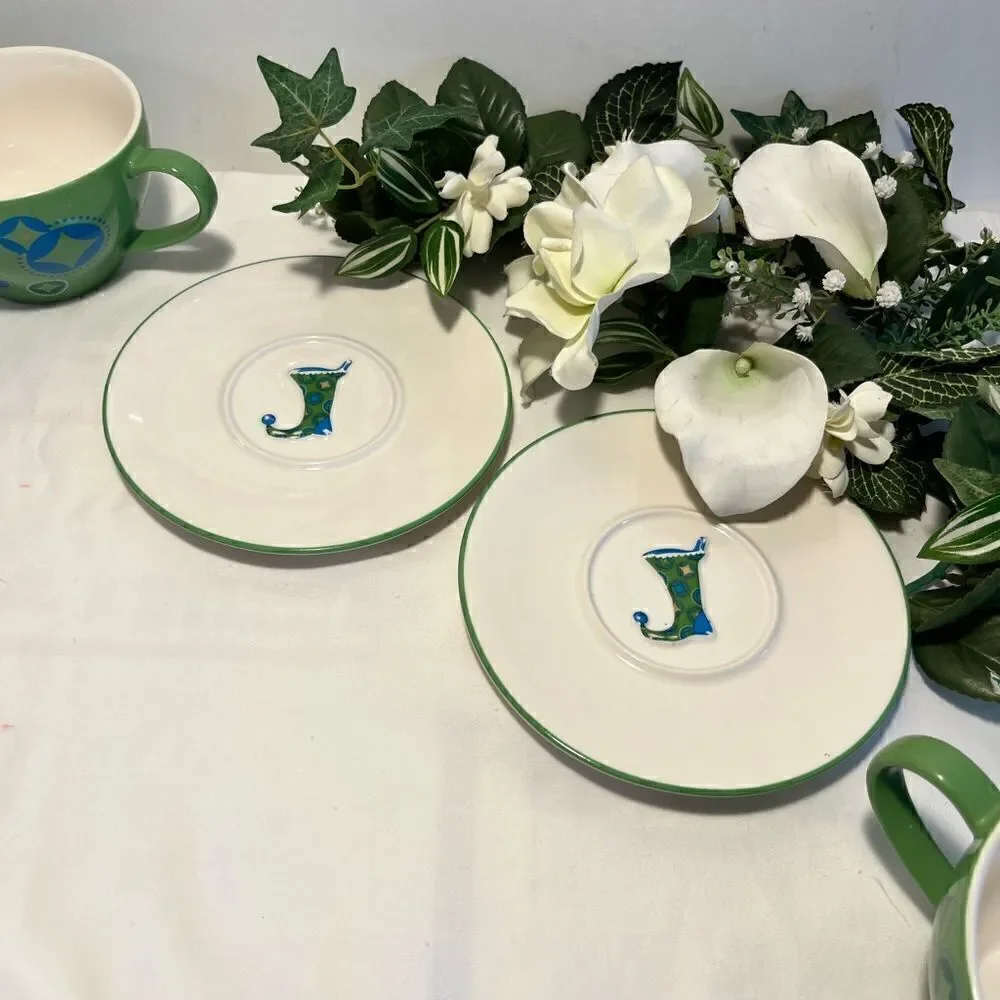 Set 2006 Holiday Starbucks Mugs w/Plates (Green)